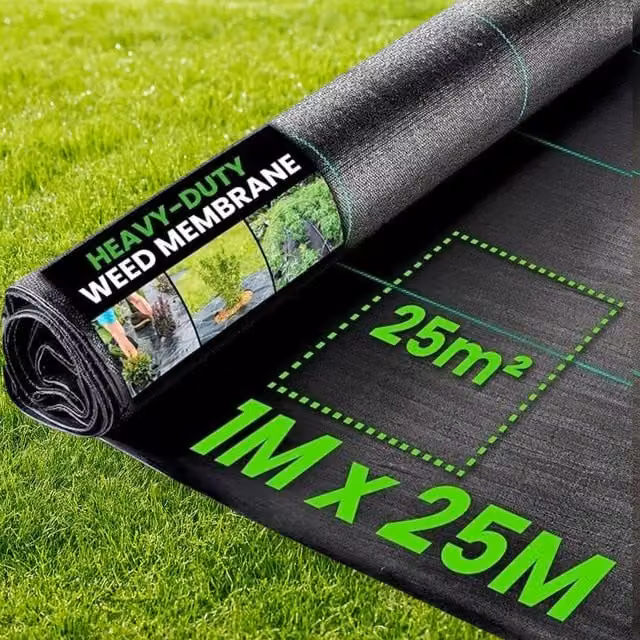 Green Thumbz Heavy Duty Weed Control Fabric, Black, W: 1 m, L: 25 m – 1
