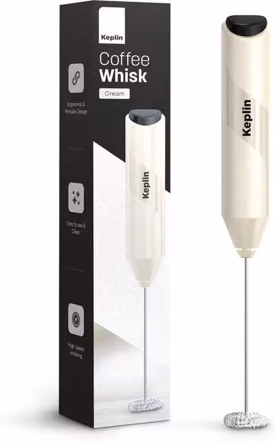 Keplin Handheld Milk Frother - Stainless Steel Battery Operated Electric Whisk in Beige – 1