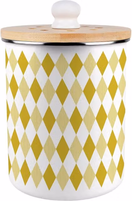 Purely Home Yellow Argyle Metal Food Waste Caddy with Flip Lid, 2L