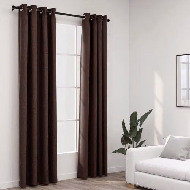 Berkfield Linen-Look Blackout Curtains with Eyelets, 2 Pack, Taupe, W: 140 cm, H: 225 cm – 1