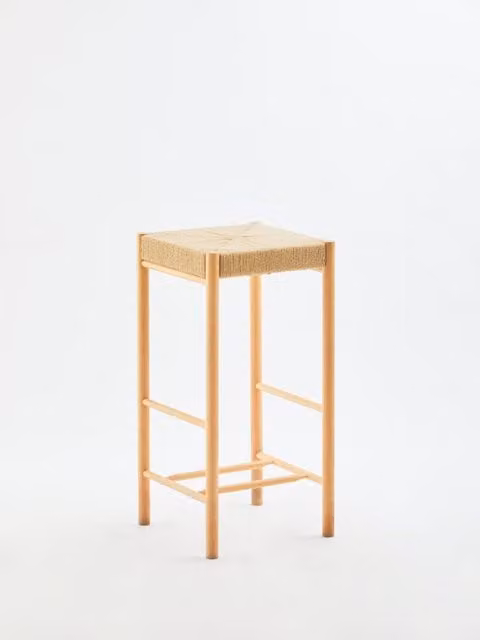 Orsina Bandar Rope Weave Bar Stool in Brown and Beige with Beech Wood Frame