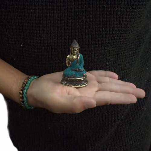KDMD Mini Hand Up Sitting Buddha Tabletop Ornament in Gold Metal – 2