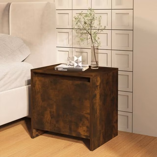 Berkfield Home Smoked Oak Bedside Cabinet, Brown, W/D/H: 45 x 34 x 44.5 cm