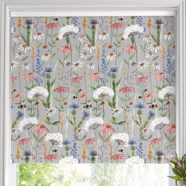 Voyage Maison Hermione Made to Measure Blackout Roller Blind in Silver Floral Pattern