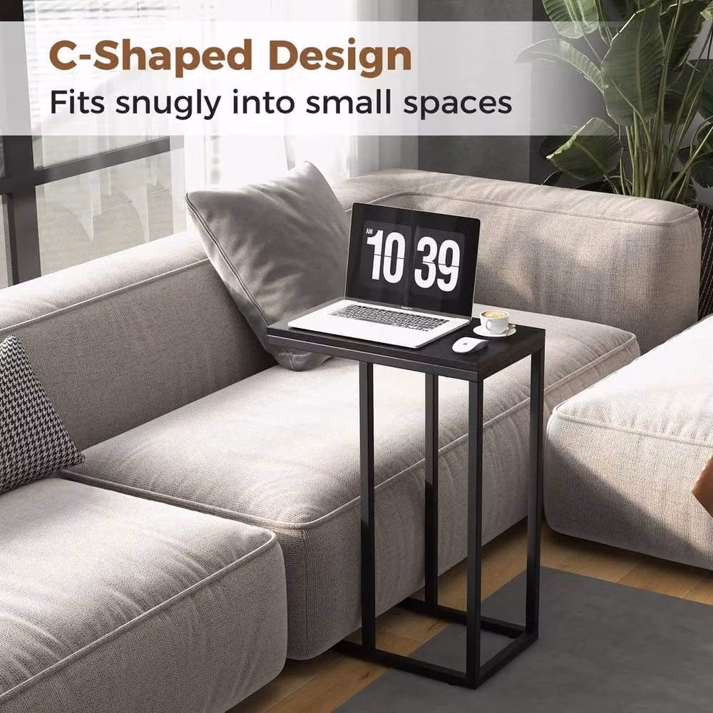 Kelvenix Modern Black Wood and Metal Sofa Side Table, Height: 64 cm, Width: 45 cm – 5