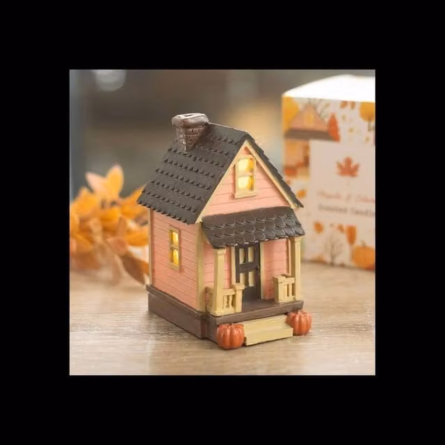 KDMD Pink LED Light Up Resin House Decoration with Pumpkin in Dusty Pink – 1