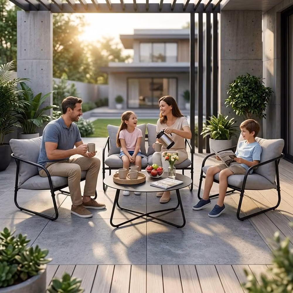 Alivio 3-Piece Modern Metal Outdoor Patio Bistro Set in Grey and Black – 4