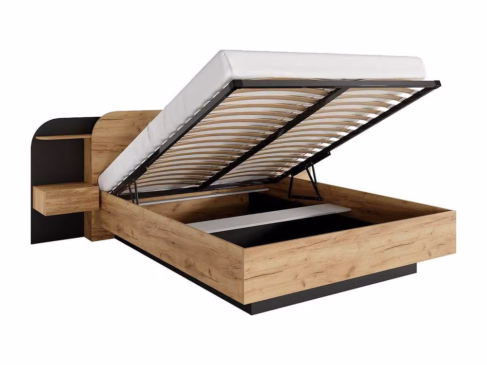 Vente-unique Modern Black Divan Bed with LED Under-bed Lighting and Bedside Tables, W/D/H: 160 x 200 x 223 cm – 2