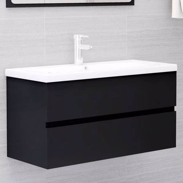 Berkfield Home Black Matt Sink Cabinet W/D/H: 90 x 38.5 x 45 cm – 1