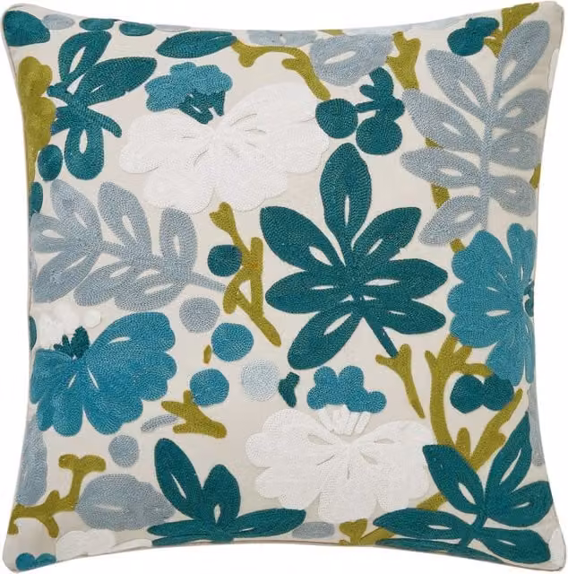 English Heritage Carlisle Fauna Embroidered Multi-Colour Floral Cotton Square Cushion