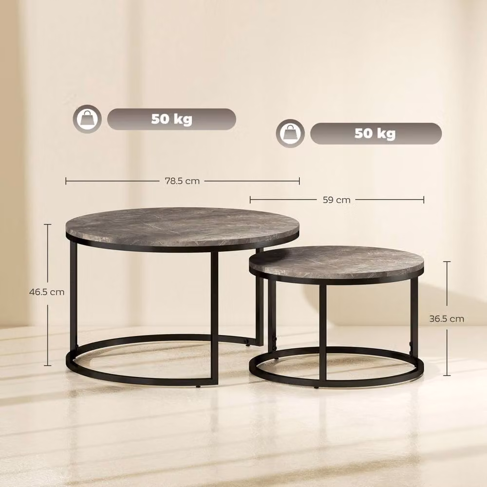 Wyld Haus Reniso Set of 2 Round Nesting Coffee Tables with Dark Grey Marble Effect Tops – 3