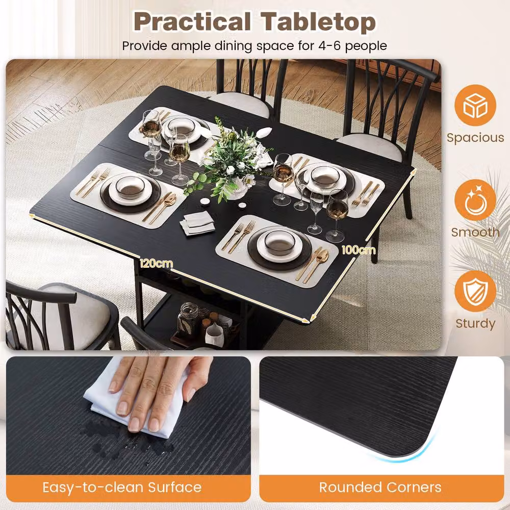Costway Rectangular Dining Table with Storage Shelves in Black for 4-6 Adults – 2