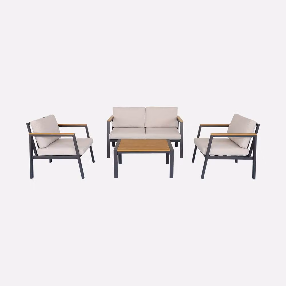 Sweekeek 4-Seater Aluminium and Polywood Garden Sofa Set in Beige – 2