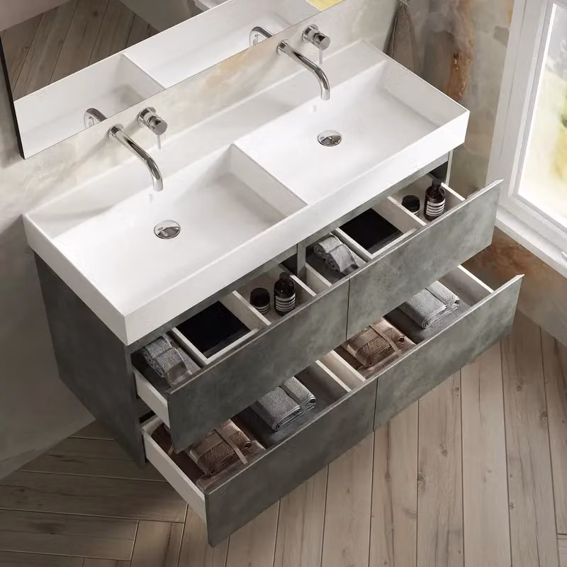 Banyetti Vatilla 1200mm Wall Hung Vanity Unit with Veneto 0TH Basin in Cemento Grey – 3