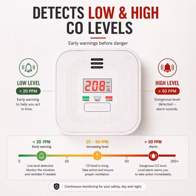 Alecto Carbon Monoxide Alarm with Display and 10 Year Battery and Sensor Runtime, White