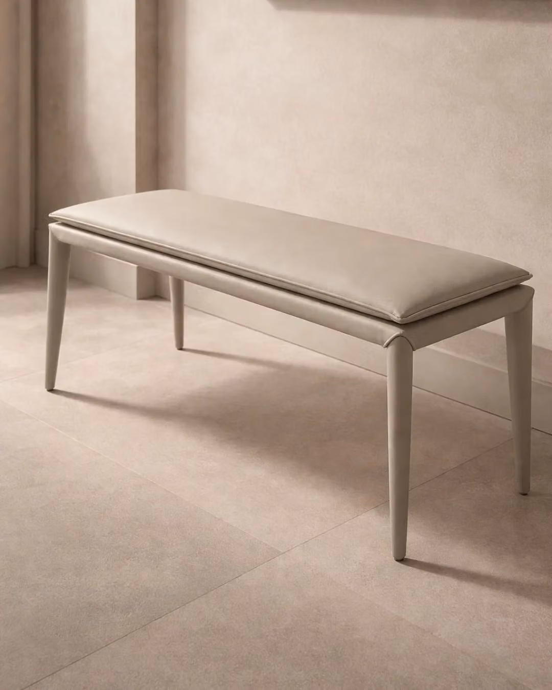 Perabo Minimalist Upholstered Bench in Concrete Grey and Beige with Synthetic Leather