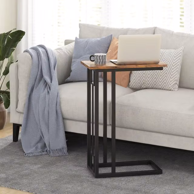 Costway C-Shaped Sofa Side Table in Brown