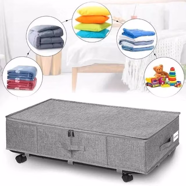 SPETLEK Large Underbed Clothes Storage Box with Lid and Wheels in Grey