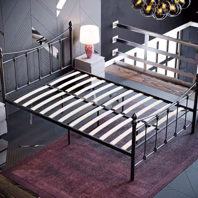 Vida Designs Paris Metal Bed in Black, Small Double (120 x 200 cm)