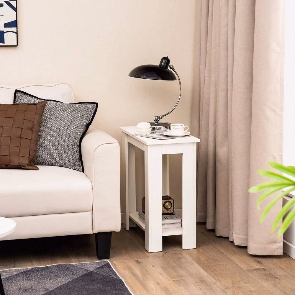 KORVIXA 2-Tier Modern White End Table, Bedside Table and Nightstand – 3