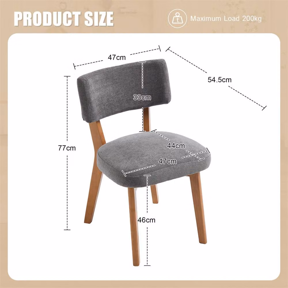 Direct Wicker Set of 2 Mid-Century Grey Linen Dining Chairs with Solid Wood Frame – 2