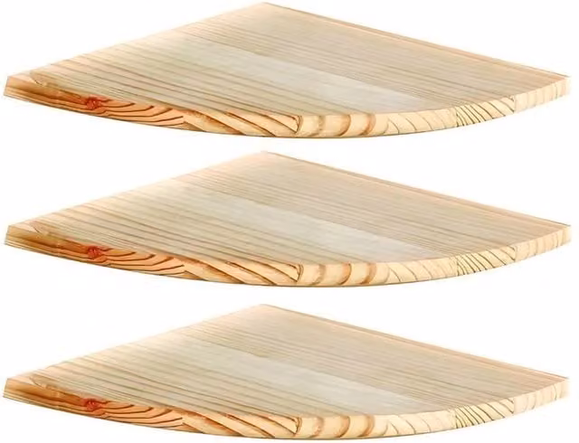 PAWNORA Set of 3 Natural Pine Corner Floating Wall Shelves, W/D/H: 28.5 x 28.5 x 28.5 cm