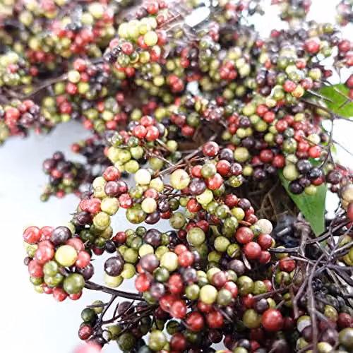 Leaf Design Hanging Round Artificial Berry Wreath in Black, Red and Multicolour, Diameter: 55 cm – 3