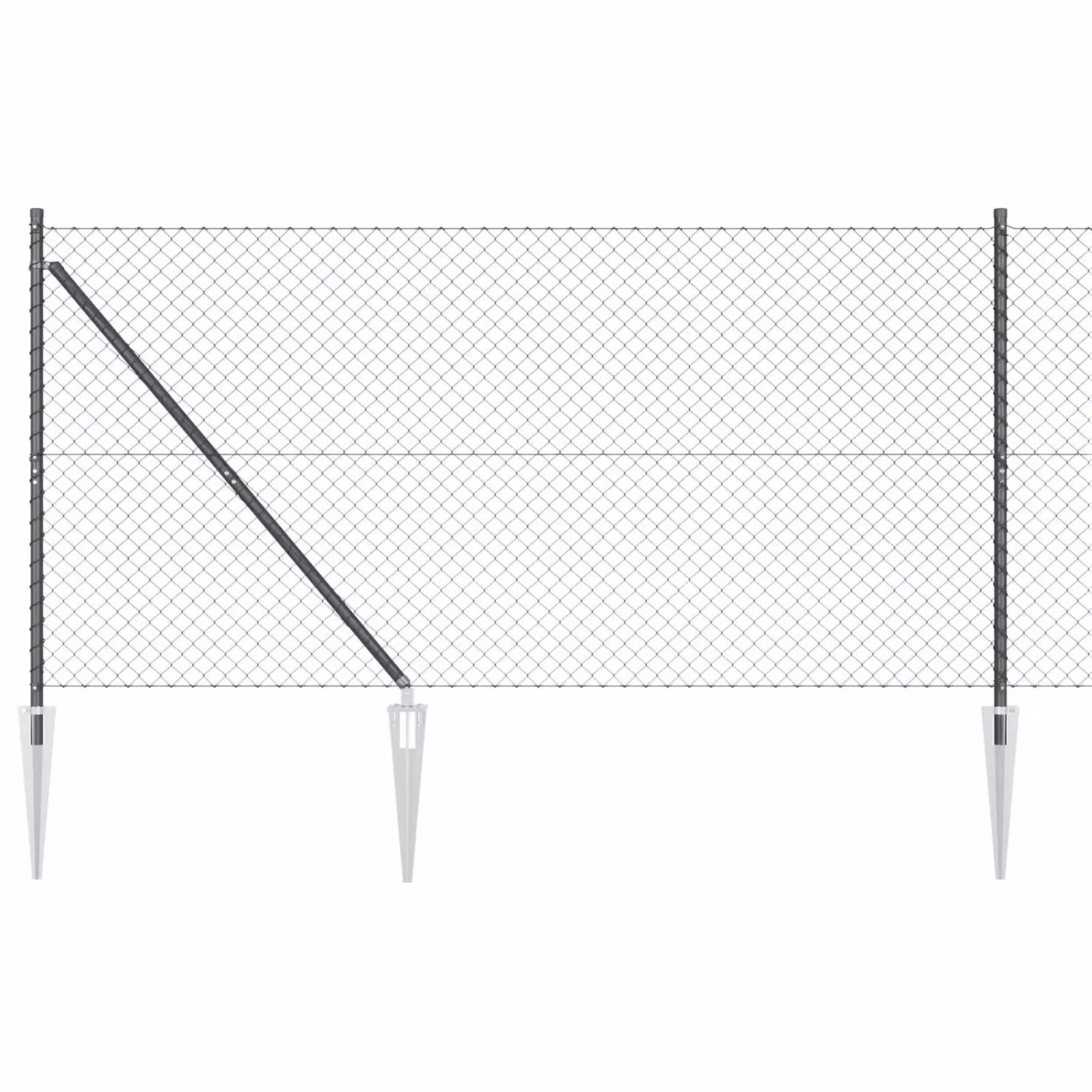 Berkfield Home Grey Galvanised Steel Chain Link Fence with 7 Spike Posts, W: 10 m, H: 1.2 m – 2