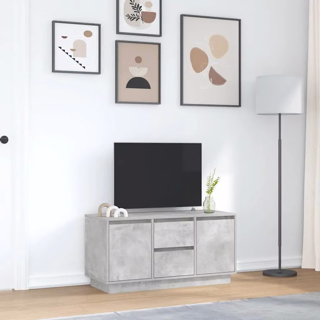 Berkfield Home Modern TV Cabinet with LED Lights in Concrete Grey, W/D/H: 100 x 41 x 50 cm – 3