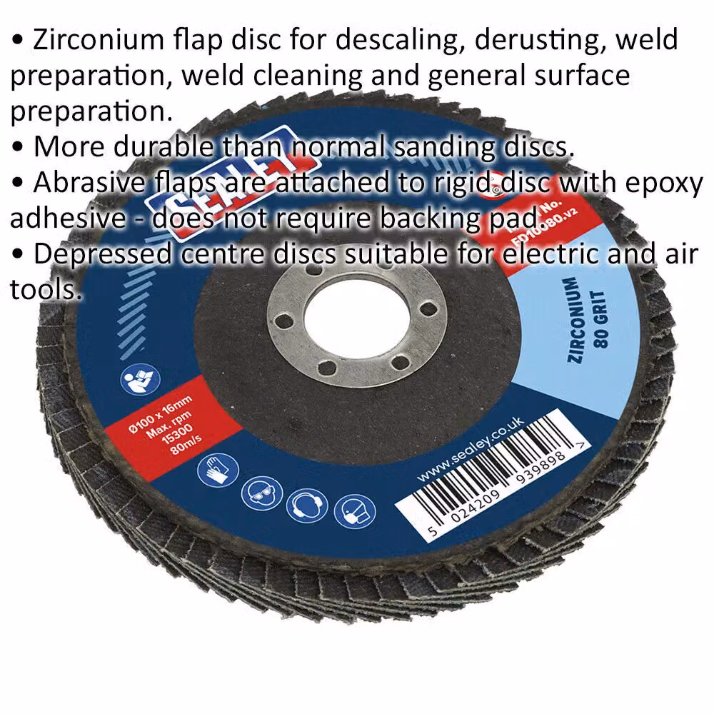 Loops 100mm Zirconium Flap Disc with 16mm Bore, Depressed Centre, 80 Grit – 2