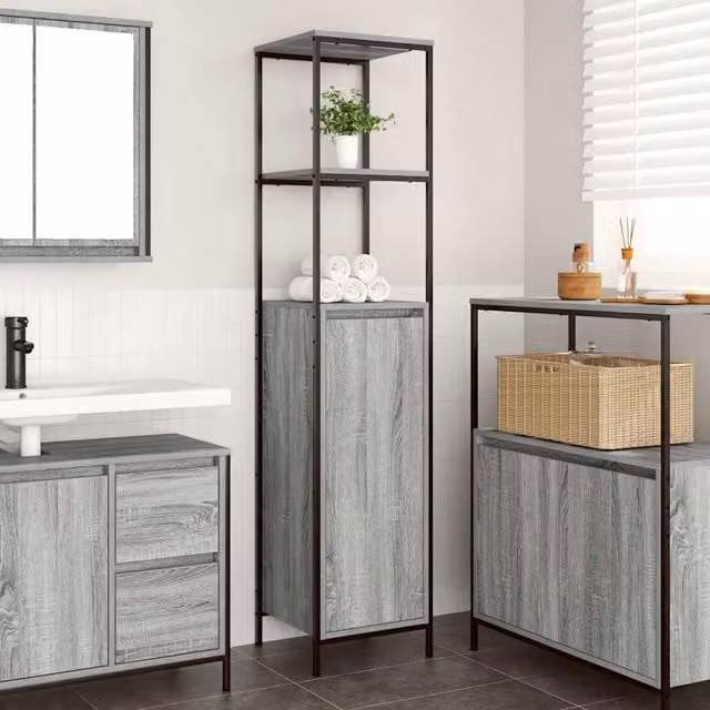 Berkfield Home Grey Sonoma Bathroom Cabinet with Shelves and Hinged Doors, W: 36 cm, D: 35 cm, H: 165 cm – 1