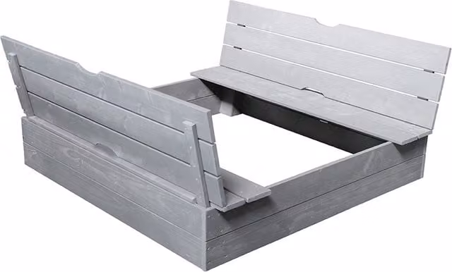 Soulet Wooden Sandpit with Folding Benches in Grey, W/D/H: 118 x 118 x 118 cm
