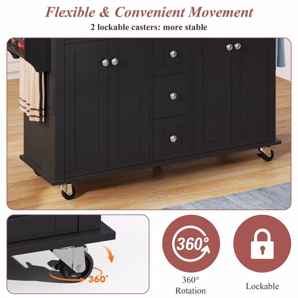 Merax Kitchen Island Trolley with Cabinet, Foldable Countertop and 5 Drawers, Black, W/D/H: 120 x 40 x 89 cm – 4