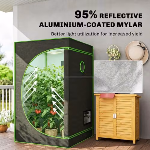 Outsunny Reflective Mylar Grow Tent in Black, W/D/H: 120 x 120 x 200 cm – 3