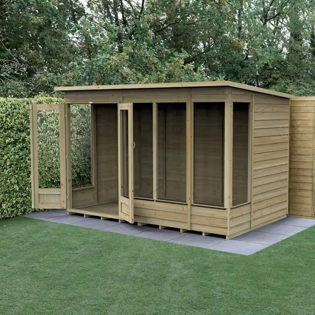 4LIFE Classic Pent Summerhouse in Brown with Foundation and Window
