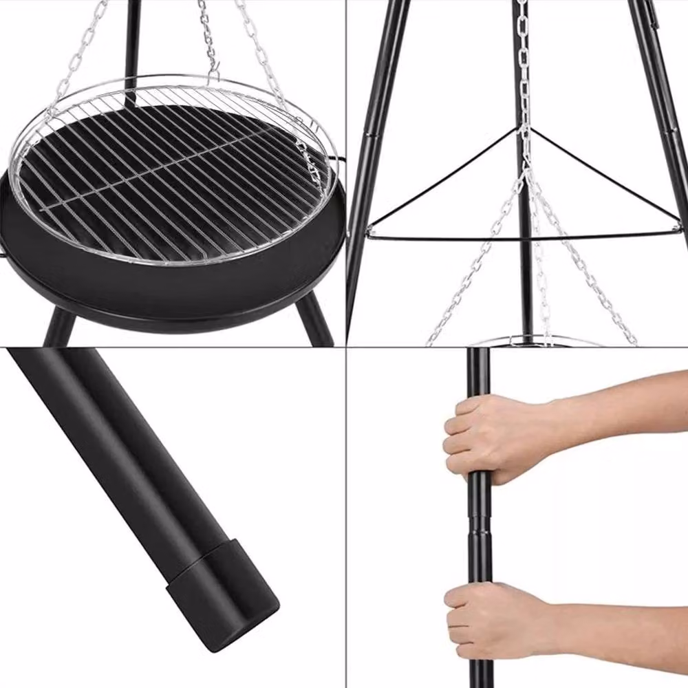 Kelvenix Steel Tripod Fire Pit BBQ Bowl in Black, W/D/H: 75 x 75 x 150 cm – 3