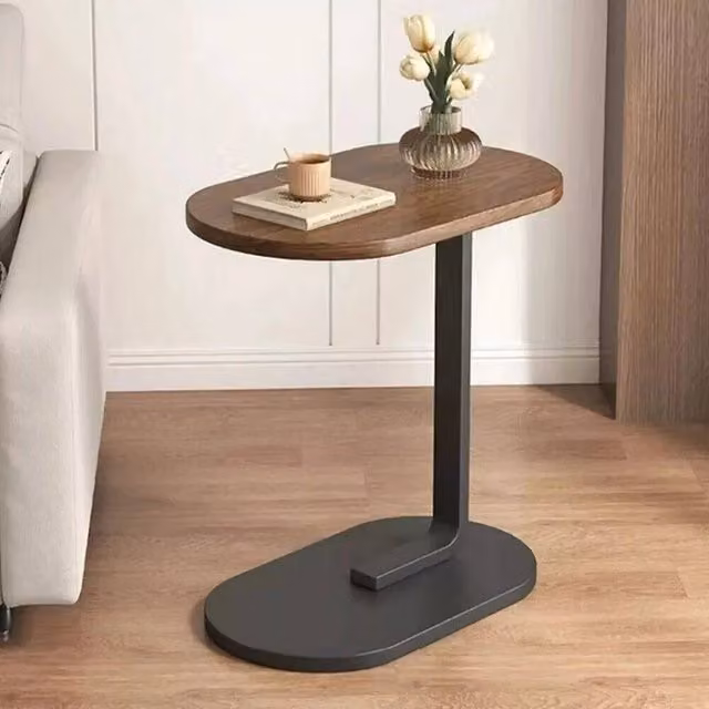 Havendro C-Shaped Wood Side Table in Brown for Living Room or Bedroom