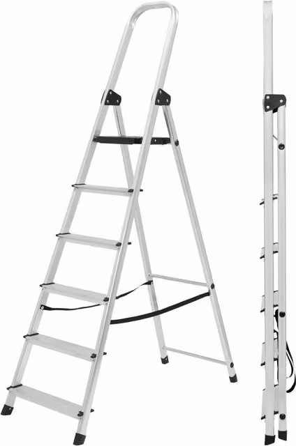NOVECRAFTO 6 Step Lightweight Aluminium Folding Step Ladder in Silver