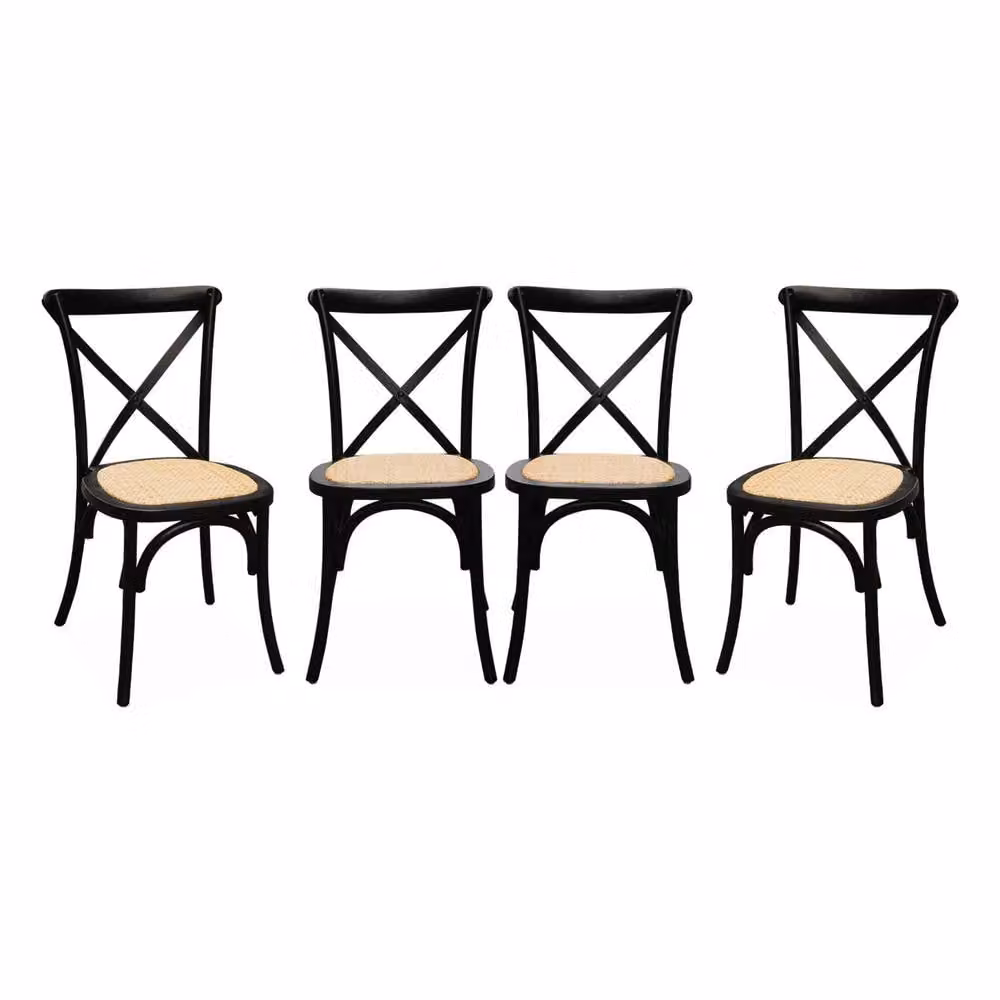 sweeek Set of 4 Black Vintage Wooden Bistro Chairs with Rattan Details – 2