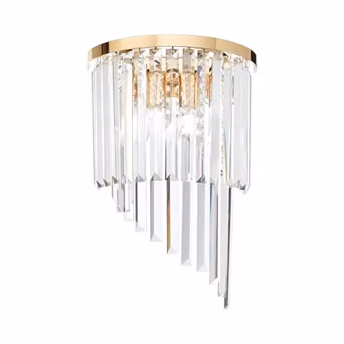 Ideal Lux Carlton 3 Light Crystal Wall Light in Gold and Brass