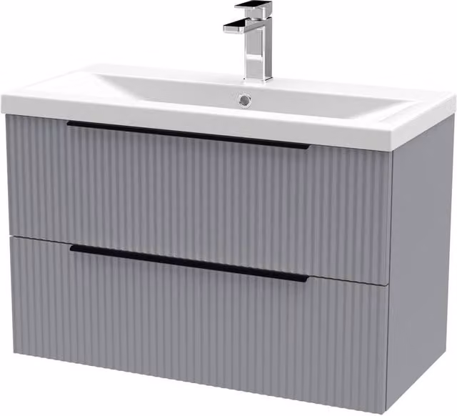 Balterley Fluted Front Wall Hung 2 Drawer Vanity Basin Unit in Satin Grey, Width: 80 cm – 1