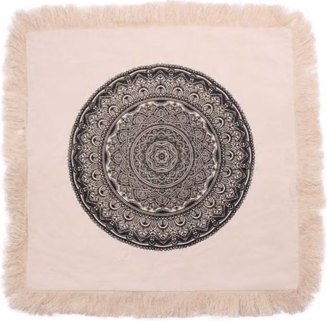 KDMD Traditional Mandala Square Cushion in Beige, W/D/H: 60 x 60 x 60 cm