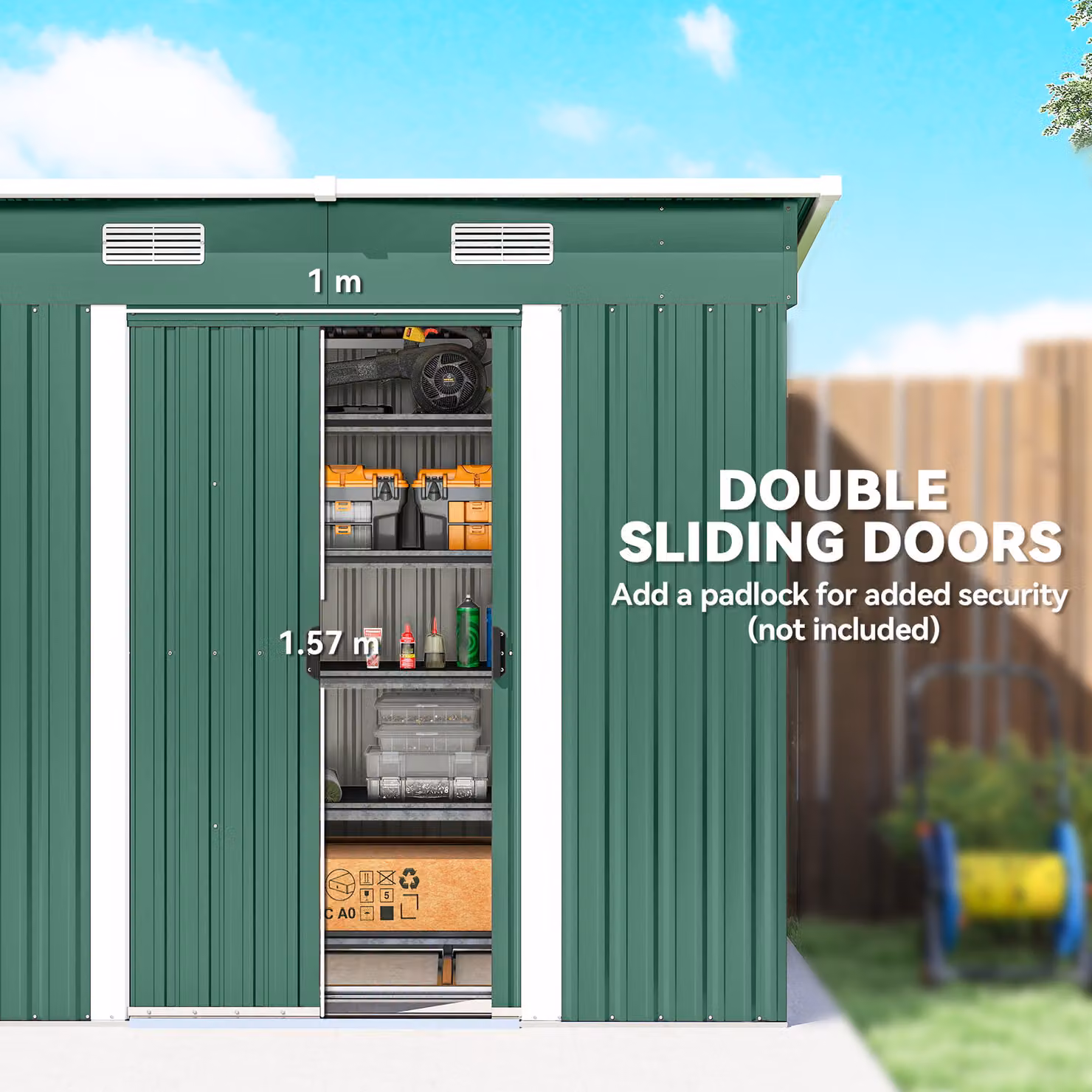 Outsunny Green Metal Lean-to Outdoor Storage Shed with Foundation Kit, W/D/H: 213.37 x 125 x 182 cm – 5