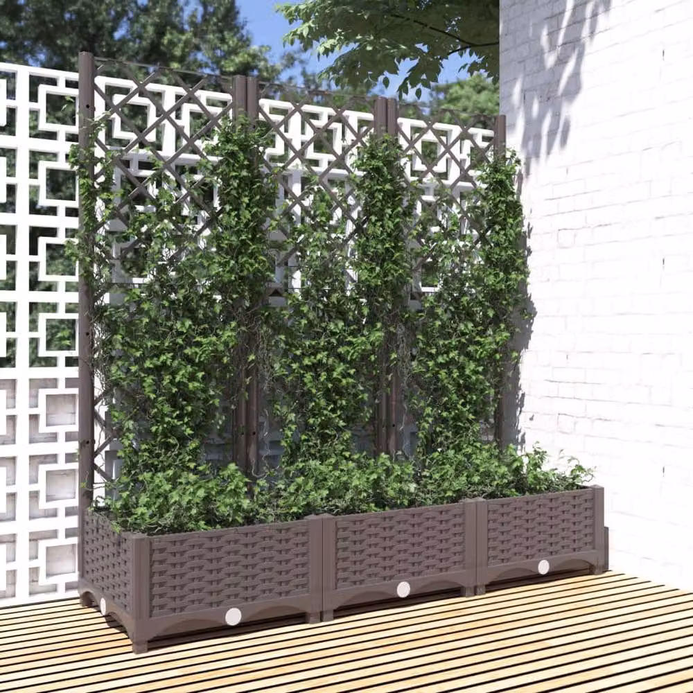 Berkfield Home Garden Planter with Trellis in Brown, W/D/H: 120 x 40 x 121.5 cm – 2