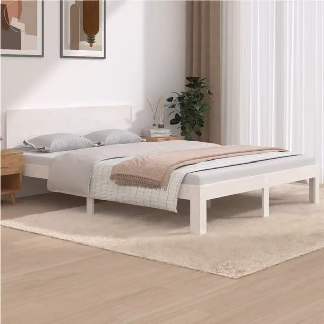 Berkfield Home White Solid Wood Pine Bed Frame W/D/H: 140 x 190 cm – 1