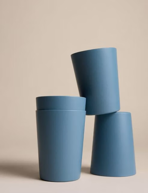 M&S Set of 4 Blue Stackable Plastic Picnic Tumblers