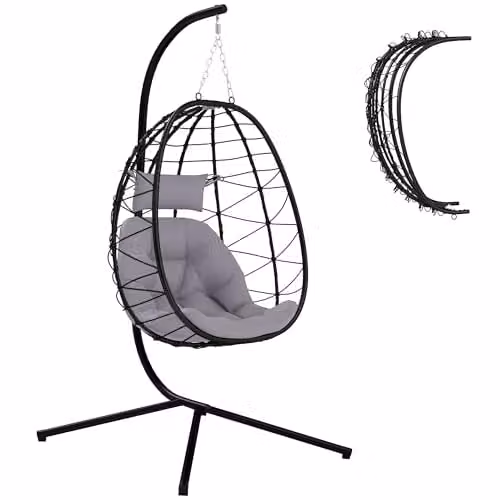 Outsunny Grey Folding Hanging Egg Chair for Indoor and Outdoor Use – 1