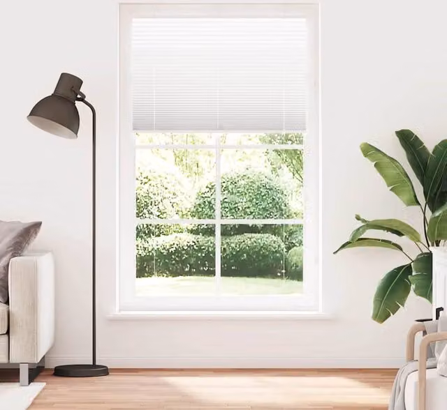 Berkfield Home White Single Pleat Polyester Blind, W: 115 cm, H: 200 cm