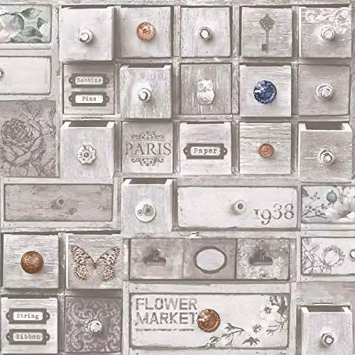 Graham & Brown Fresco Trinket Box Floral Vintage Wallpaper in Grey – 1