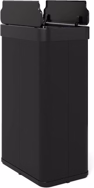 Costway 60L Infrared Motion Sensor Trash Can with Wing Lids and Soft Close, Black Stainless Steel – 1